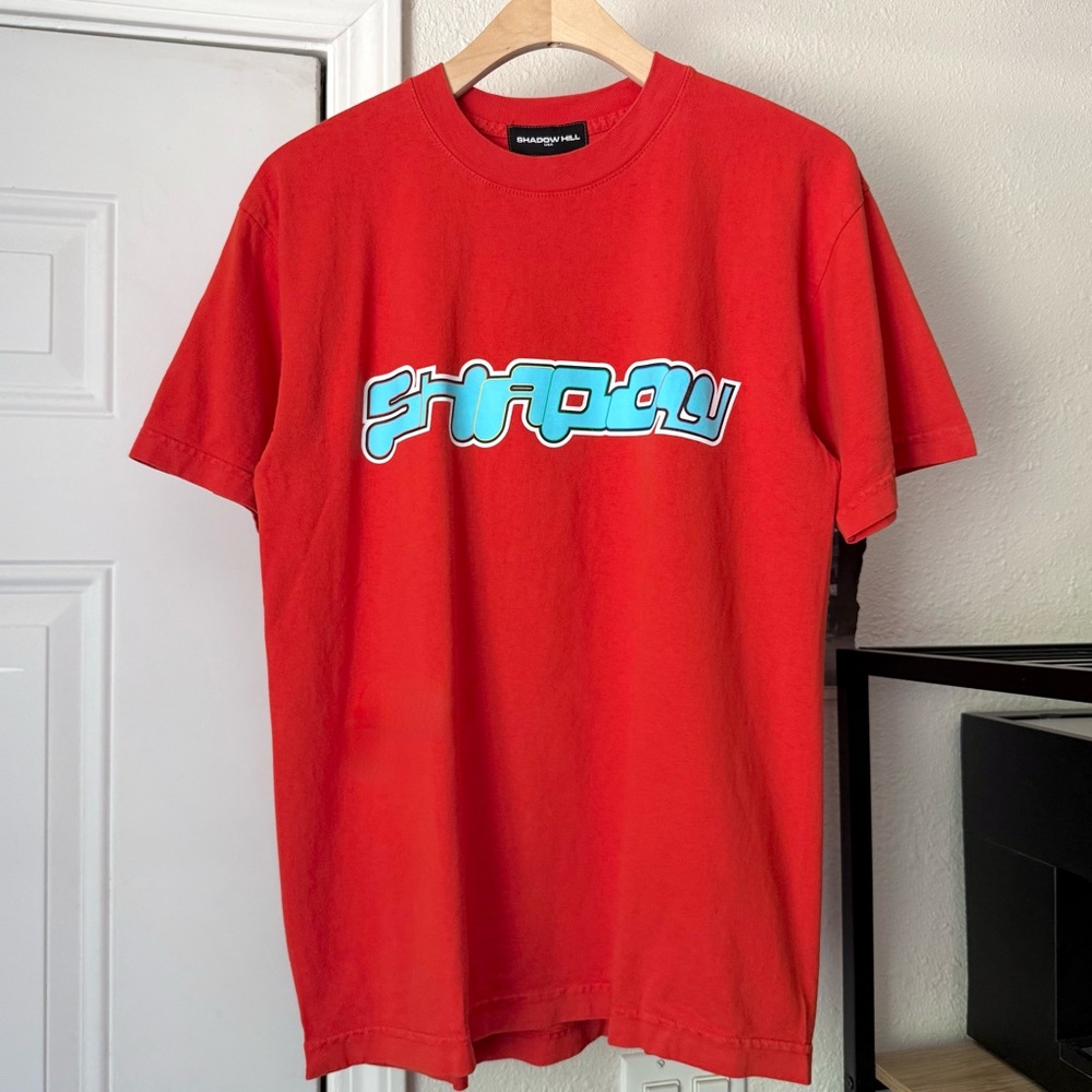 Shadow Hill red orange logo graphic knit crew neck short sleeve tee t-shirt‎